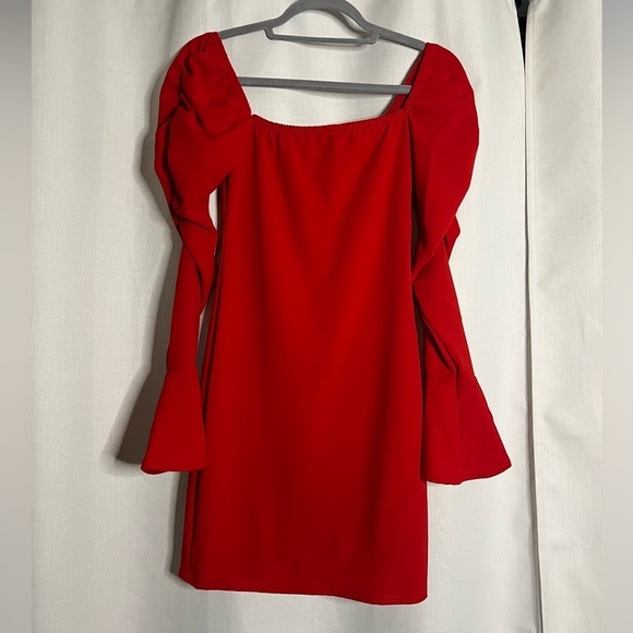 NastyGal Red Flared Long Sleeve Mini Dress 4 - Picture 3 of 7